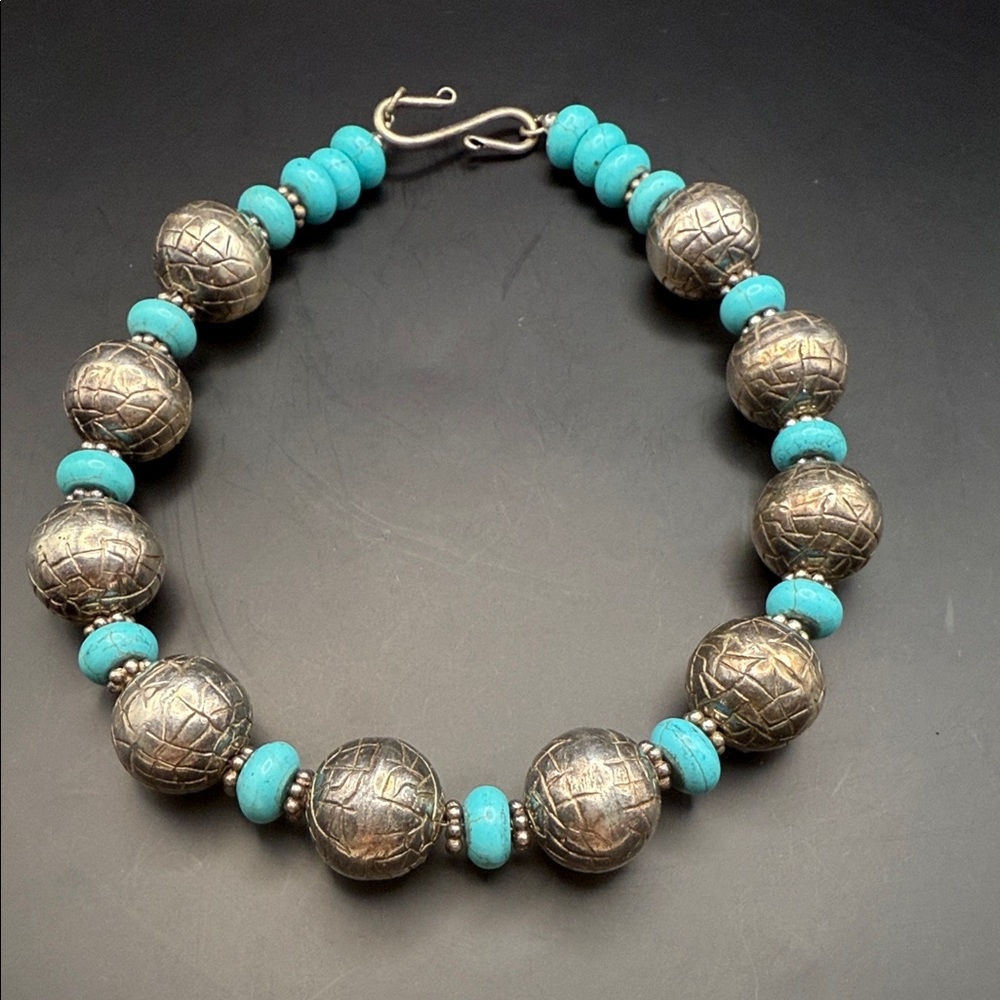 Silver and Turquoise Beaded Necklace